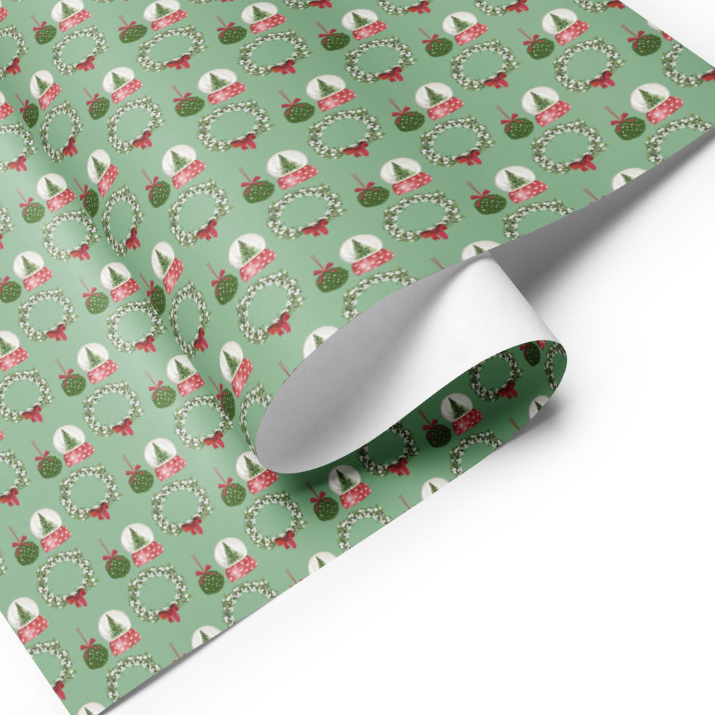 Mistletoe Wreath & Snow Globe Pattern Wrapping Paper (3 sheets) - Artwork by Lili