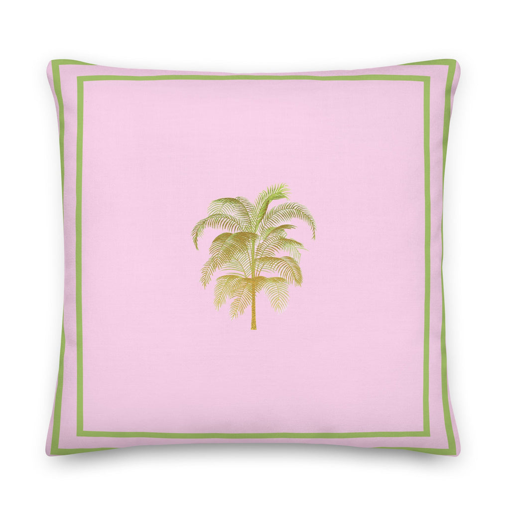 Palm Tree Pink Gold Green 22"x22" Premium Pillow - Artwork by Lili