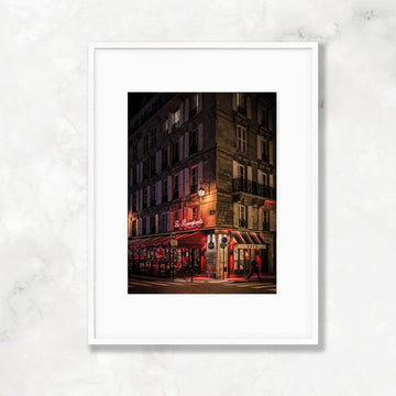 Paris Nighttime Cafe Architecture Print, Parisian Street Photography, Le Bonaparte Cafe, Home & Office Wall Art Decor - Artwork by Lili