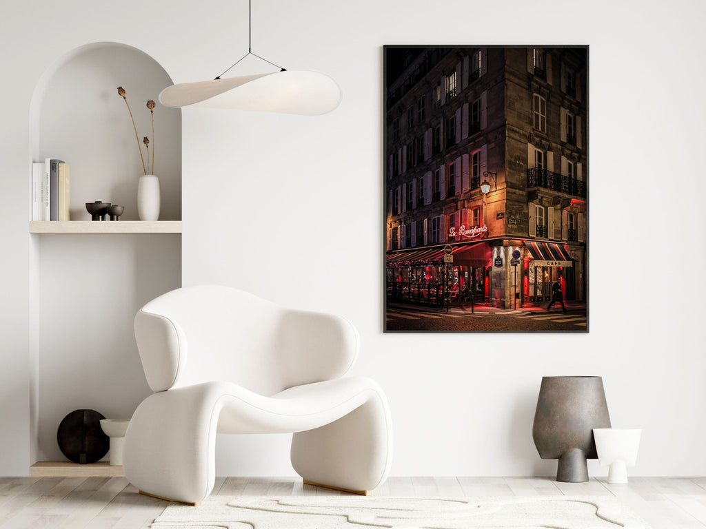 Paris Nighttime Cafe Architecture Print, Parisian Street Photography, Le Bonaparte Cafe, Home & Office Wall Art Decor - Artwork by Lili