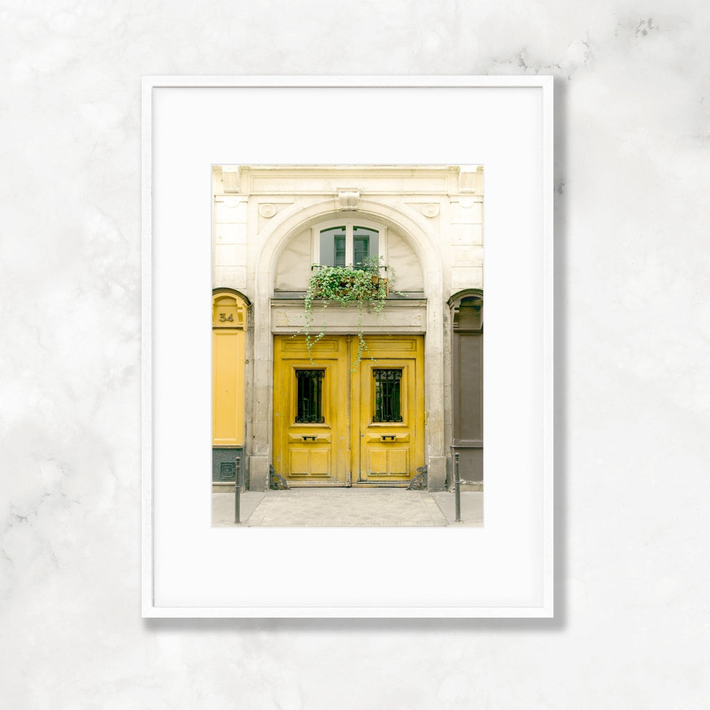 Paris Yellow Door Photography Print, Parisian Doors Architecture, France Travel Photography, Amarillo, Jaune, Chic Home & Office Wall Decor - Artwork by Lili