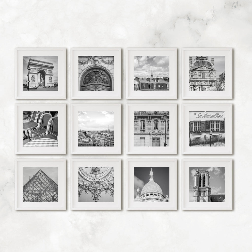 Parisian Cityscape Gallery Wall set of 12 B&W Square 5x5 Prints - Artwork by Lili