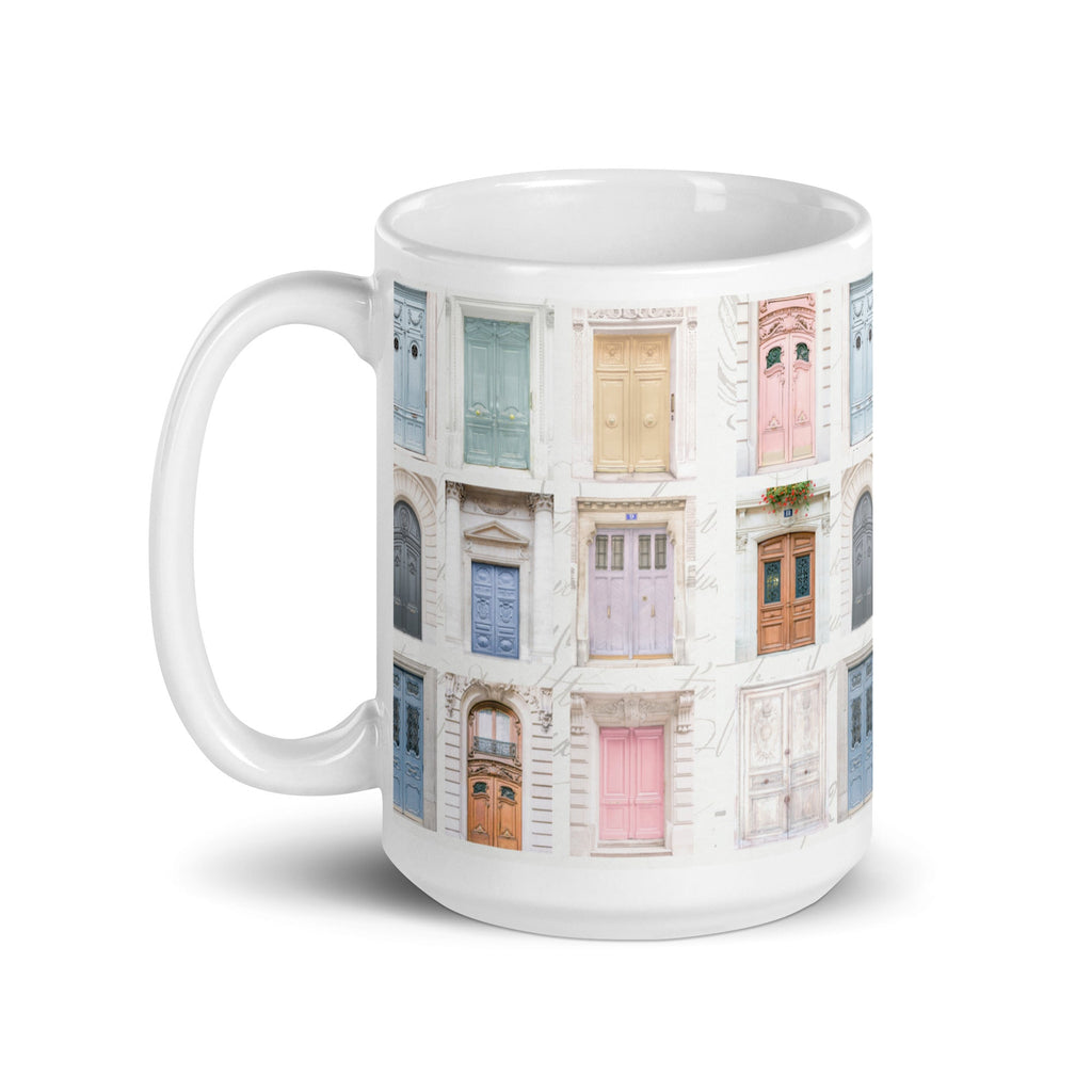 Parisian Doors White Glossy Mug (3 sizes) - Artwork by Lili