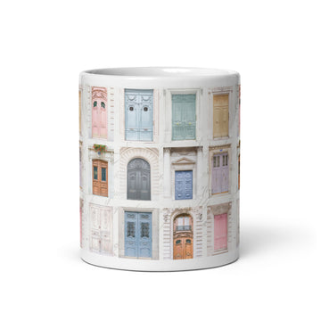 Parisian Doors White Glossy Mug (3 sizes) - Artwork by Lili