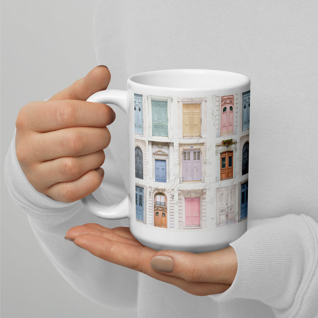 Parisian Doors White Glossy Mug (3 sizes) - Artwork by Lili