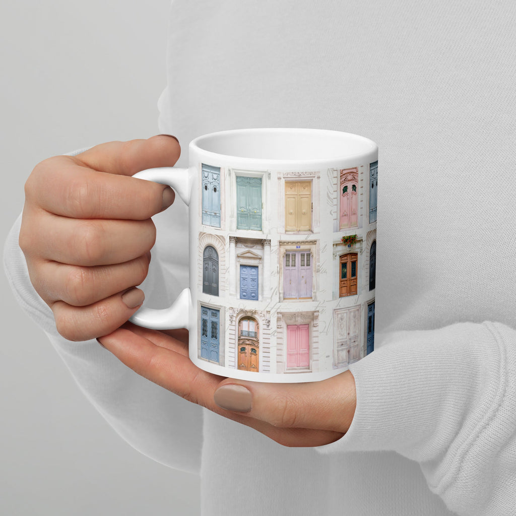 Parisian Doors White Glossy Mug (3 sizes) - Artwork by Lili