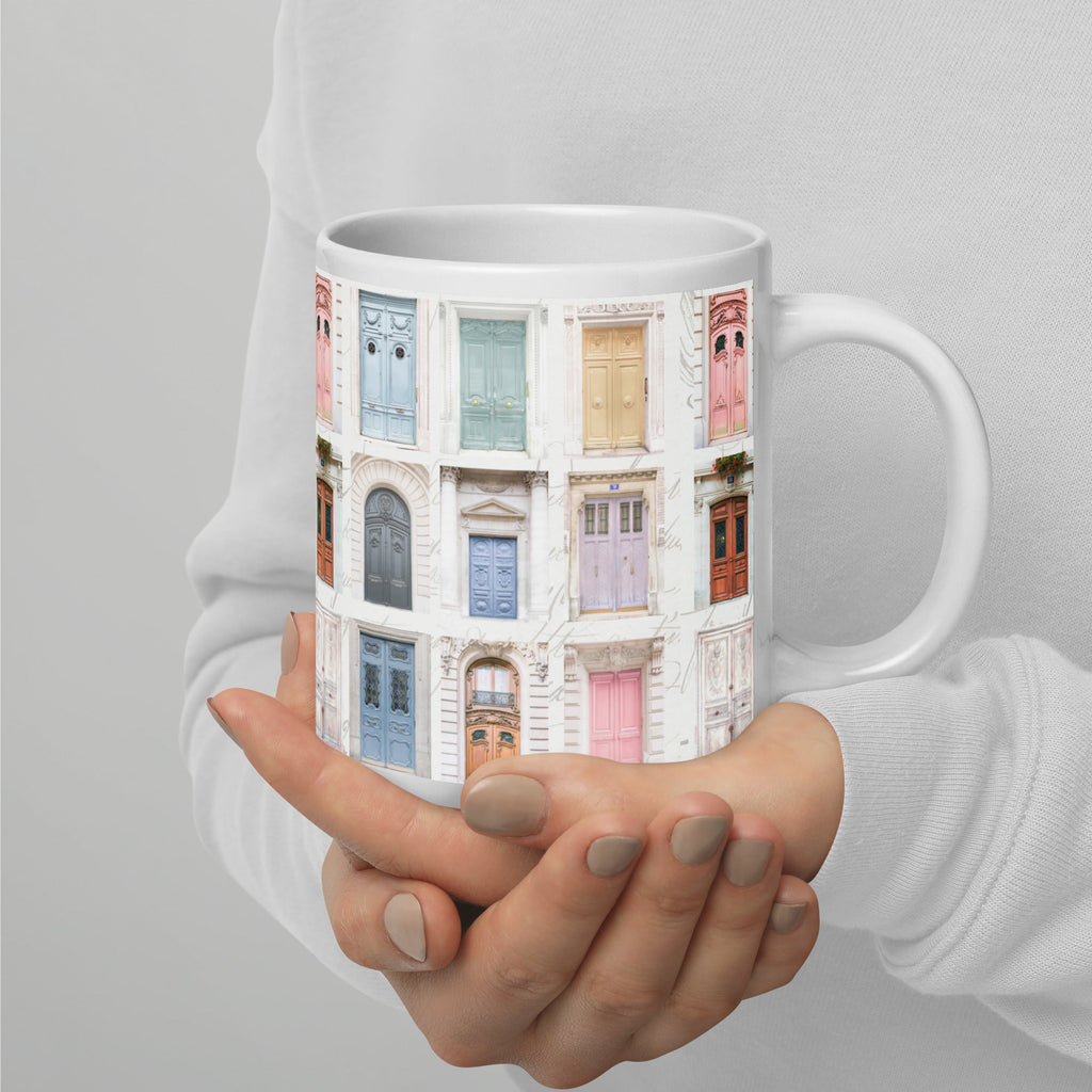 Parisian Doors White Glossy Mug (3 sizes) - Artwork by Lili