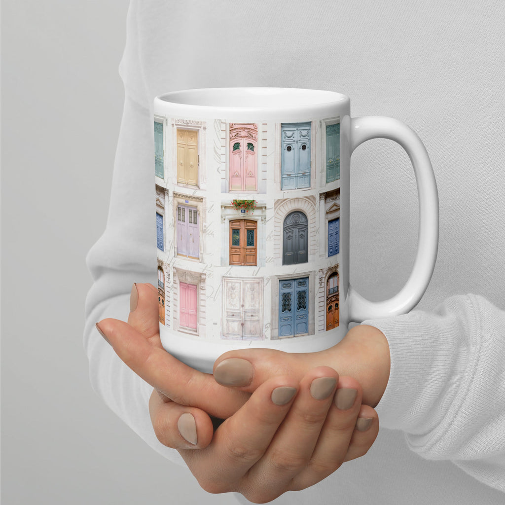 Parisian Doors White Glossy Mug (3 sizes) - Artwork by Lili