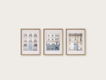 Parisian Snowfall Architecture Set of 3 Prints, European and French Winter Cityscape, Chic Home & Office Wall Art - Artwork by Lili