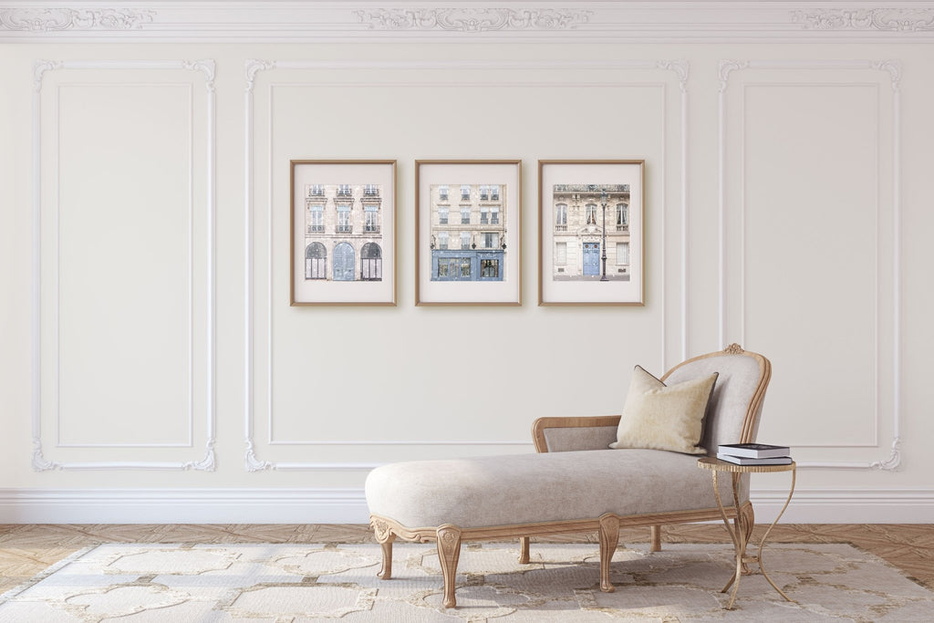 Parisian Snowfall Architecture Set of 3 Prints, European and French Winter Cityscape, Chic Home & Office Wall Art - Artwork by Lili