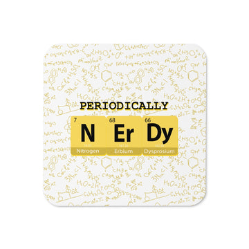 "Periodically Nerdy" Set of Square Coasters (Cork - back) - Artwork by Lili