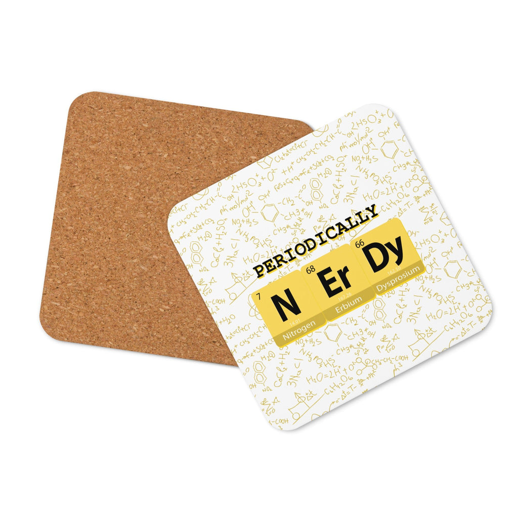 "Periodically Nerdy" Set of Square Coasters (Cork - back) - Artwork by Lili