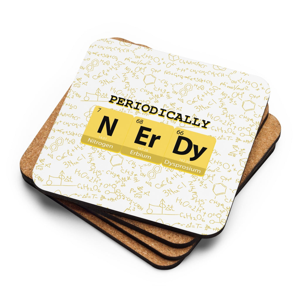 "Periodically Nerdy" Set of Square Coasters (Cork - back) - Artwork by Lili