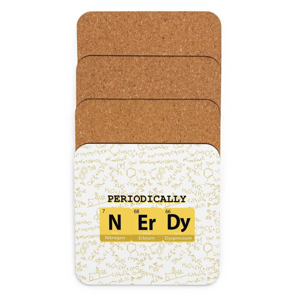 "Periodically Nerdy" Set of Square Coasters (Cork - back) - Artwork by Lili