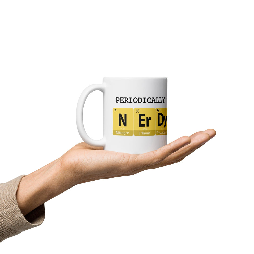 "Periodically Nerdy" White Glossy Mug (3 sizes) - Artwork by Lili