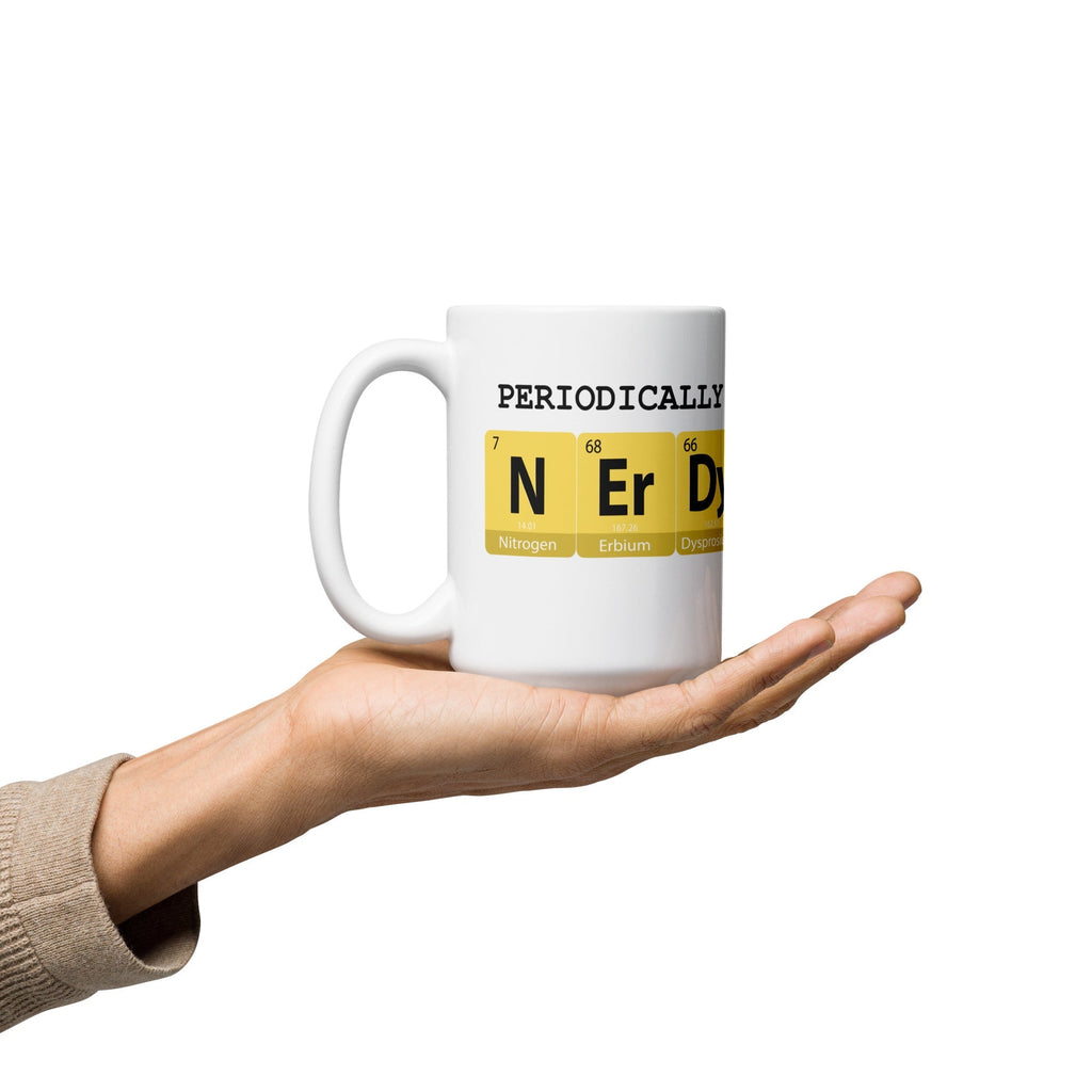 "Periodically Nerdy" White Glossy Mug (3 sizes) - Artwork by Lili