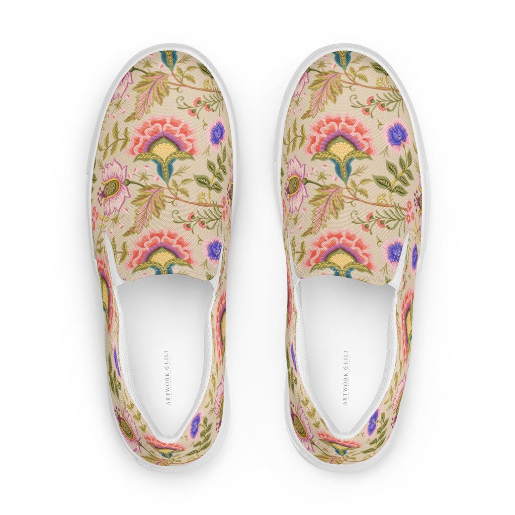 Persian Botanical Design Women’s Slip - on Canvas Shoes - Artwork by Lili