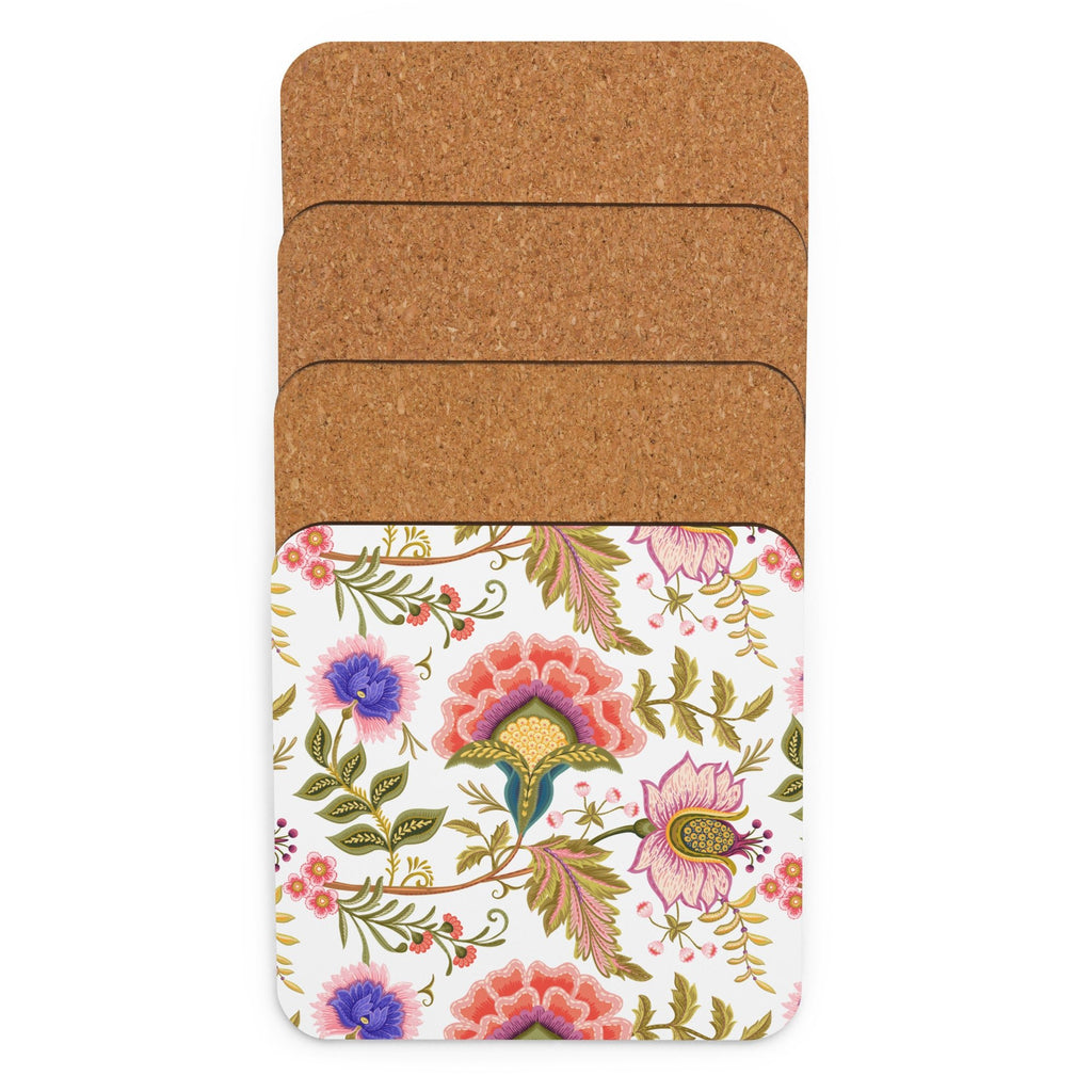 Persian Botanical Designs Set of Square Coasters (Cork - back) - Artwork by Lili