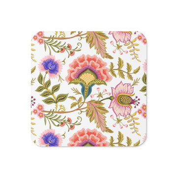 Persian Botanical Designs Set of Square Coasters (Cork - back) - Artwork by Lili