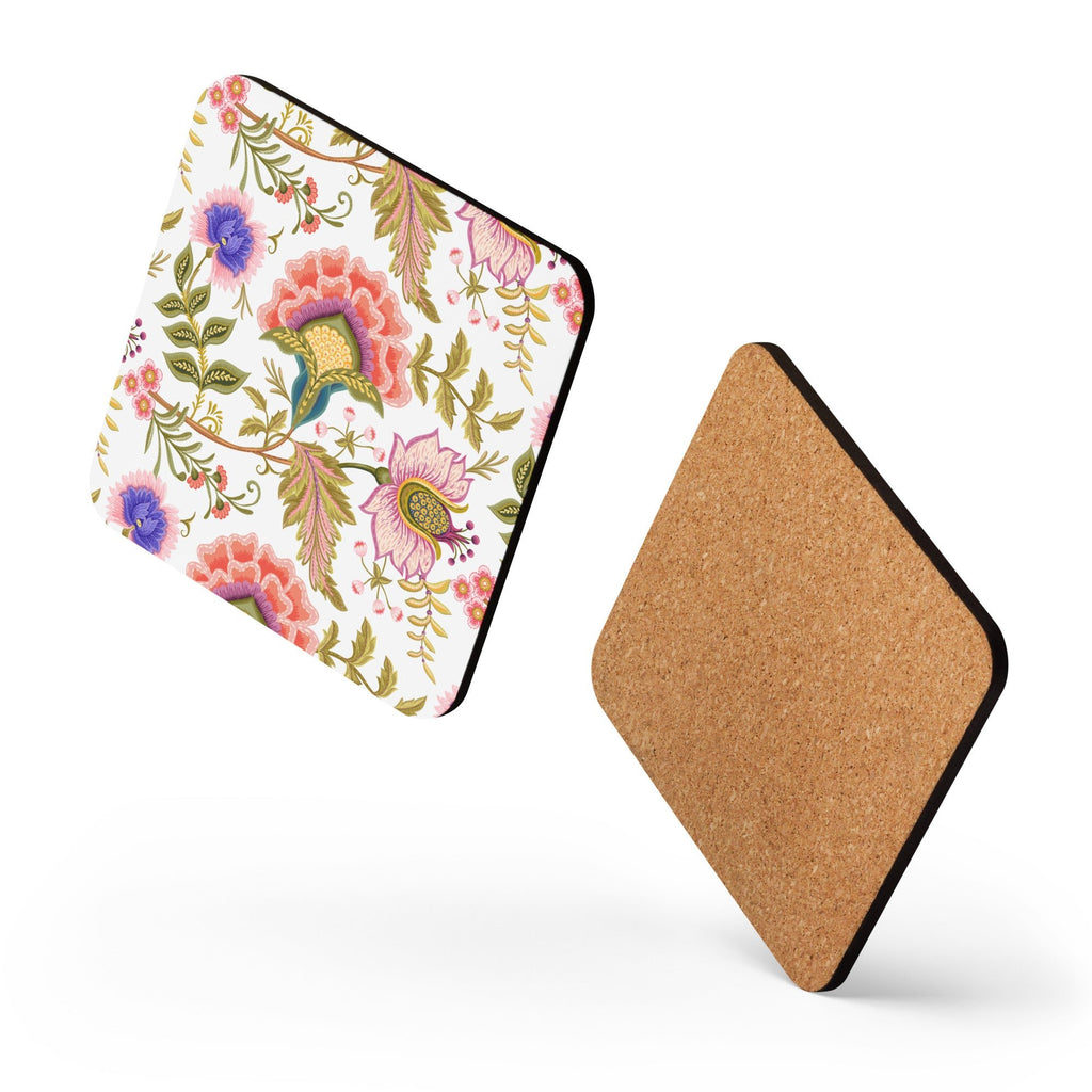 Persian Botanical Designs Set of Square Coasters (Cork - back) - Artwork by Lili