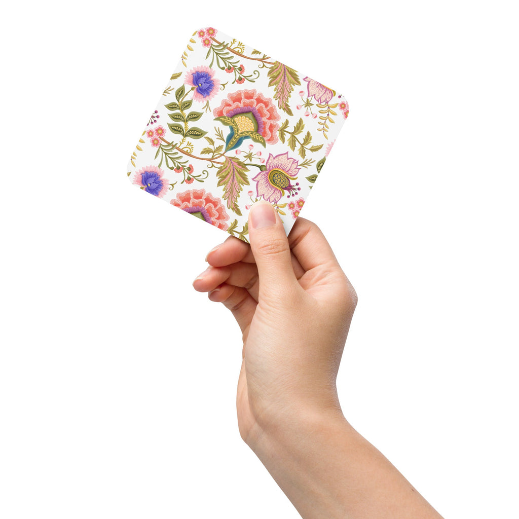 Persian Botanical Designs Set of Square Coasters (Cork - back) - Artwork by Lili