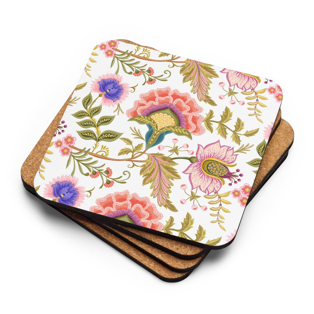 Persian Botanical Designs Set of Square Coasters (Cork - back) - Artwork by Lili