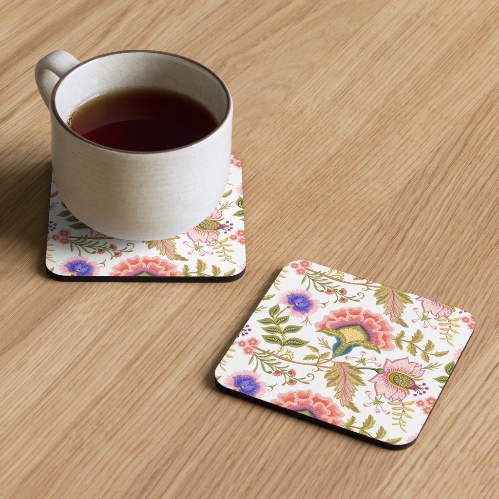 Persian Botanical Designs Set of Square Coasters (Cork - back) - Artwork by Lili