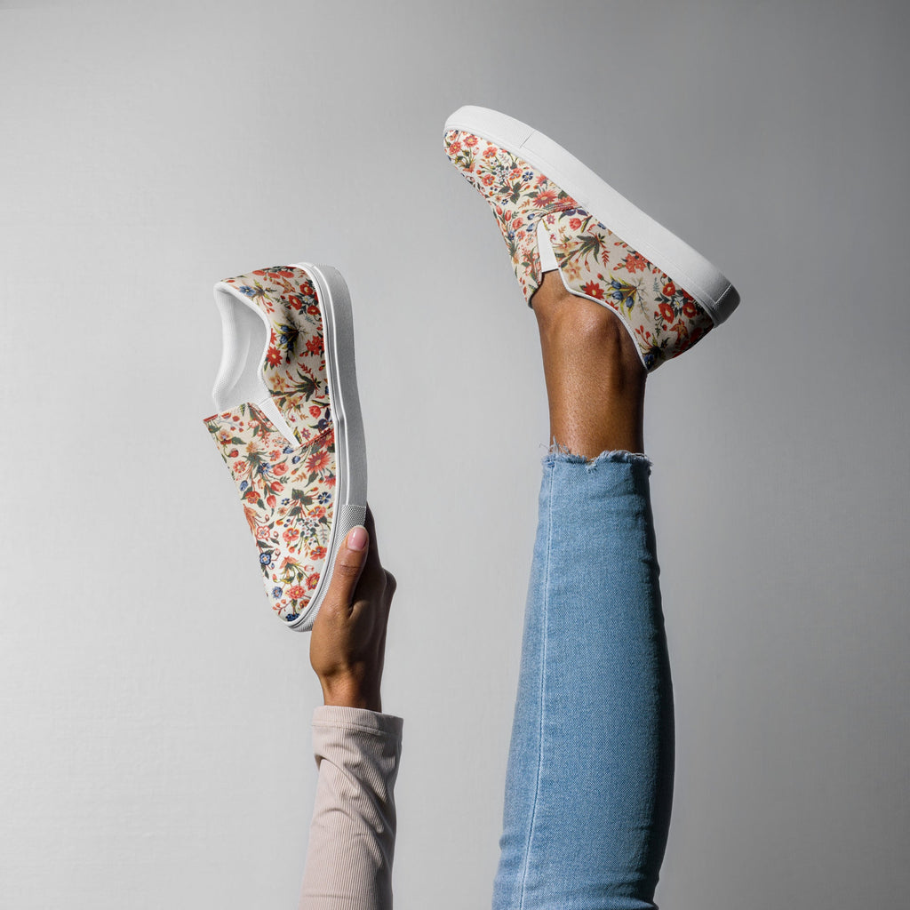Persian Floral Motif Women’s Slip - on Canvas Shoes - Artwork by Lili