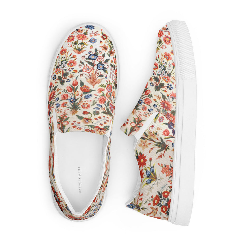 Persian Floral Motif Women’s Slip - on Canvas Shoes - Artwork by Lili