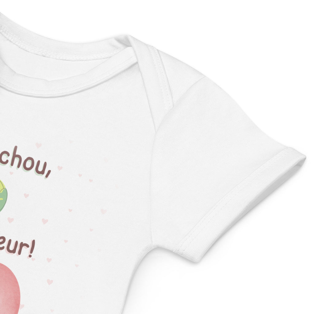 Petit (P'tit) Chou, Grand Coeur (French Language) Organic Cotton Baby Onesie Bodysuit - Artwork by Lili