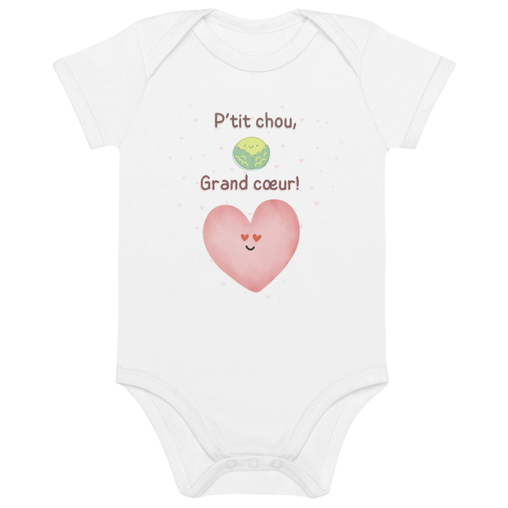 Petit (P'tit) Chou, Grand Coeur (French Language) Organic Cotton Baby Onesie Bodysuit - Artwork by Lili