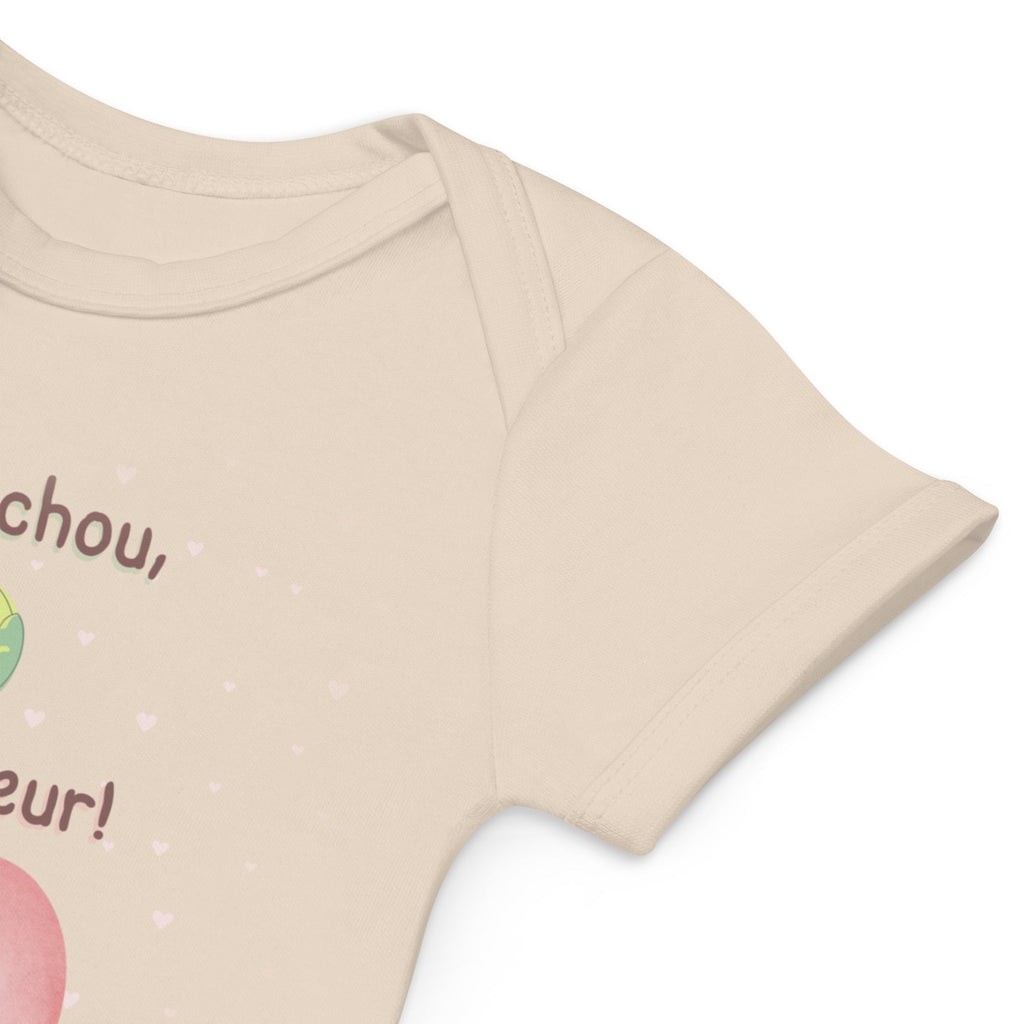 Petit (P'tit) Chou, Grand Coeur (French Language) Organic Cotton Baby Onesie Bodysuit - Artwork by Lili