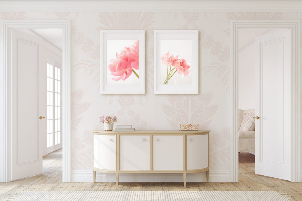 Pink Peonies Floral Photography, Set of 2 Fine Art Prints, Home & Office Wall Art Decor - Artwork by Lili