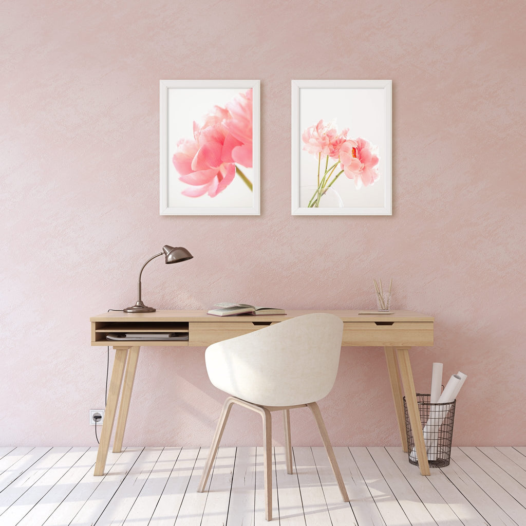 Pink Peonies Floral Photography, Set of 2 Fine Art Prints, Home & Office Wall Art Decor - Artwork by Lili