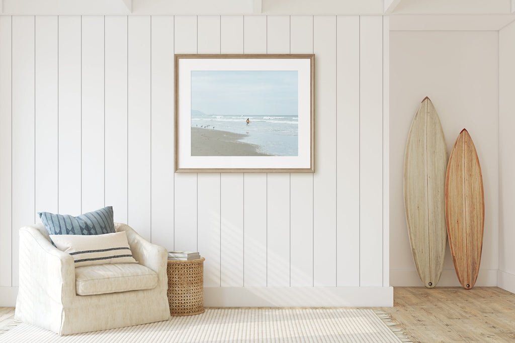 San Francisco Beach Photography, Northern California Landscape Nature Print, Pacific Ocean Surfer Seagulls, Home & Office Decor - Artwork by Lili