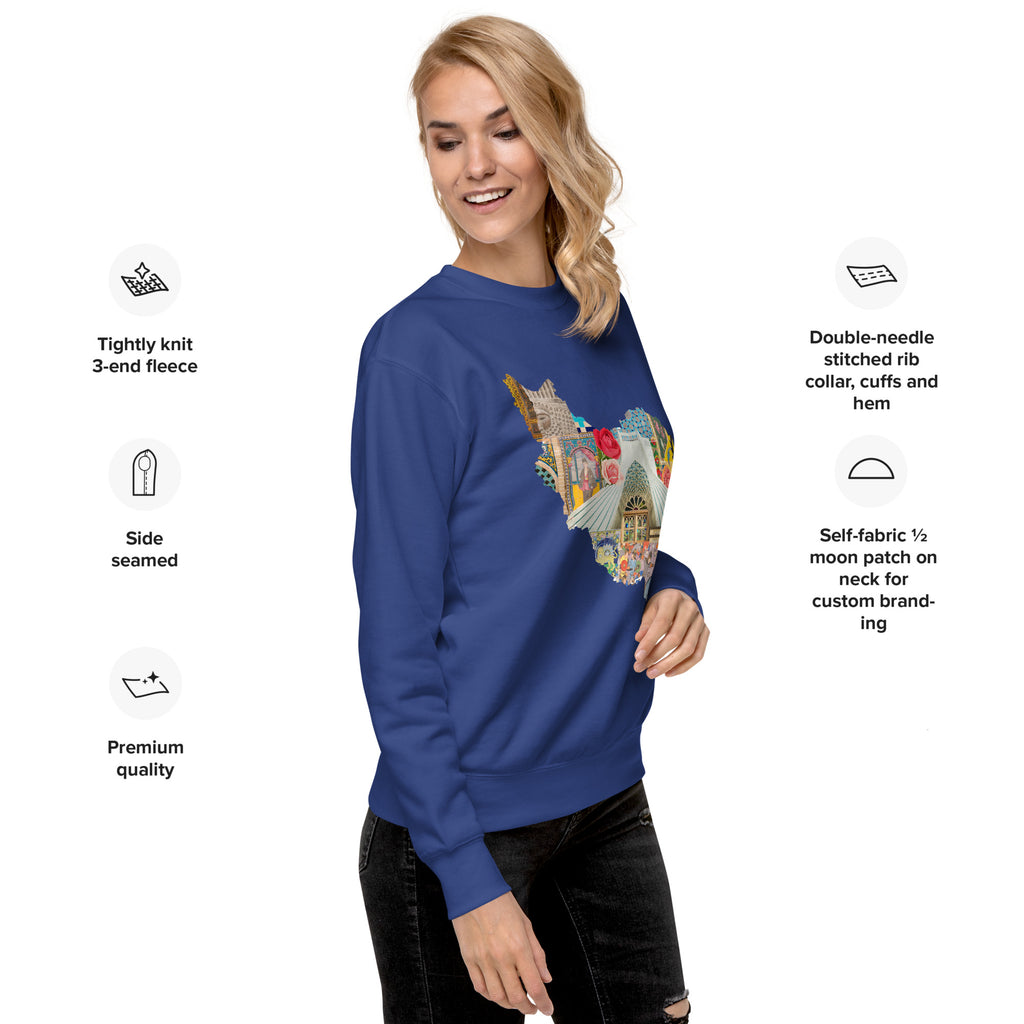 Iran Map Design Unisex Premium Sweatshirt - Artwork by Lili