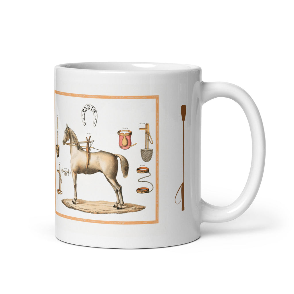 Vintage Equestrian Theme White Glossy Mug (3 sizes) - Artwork by Lili