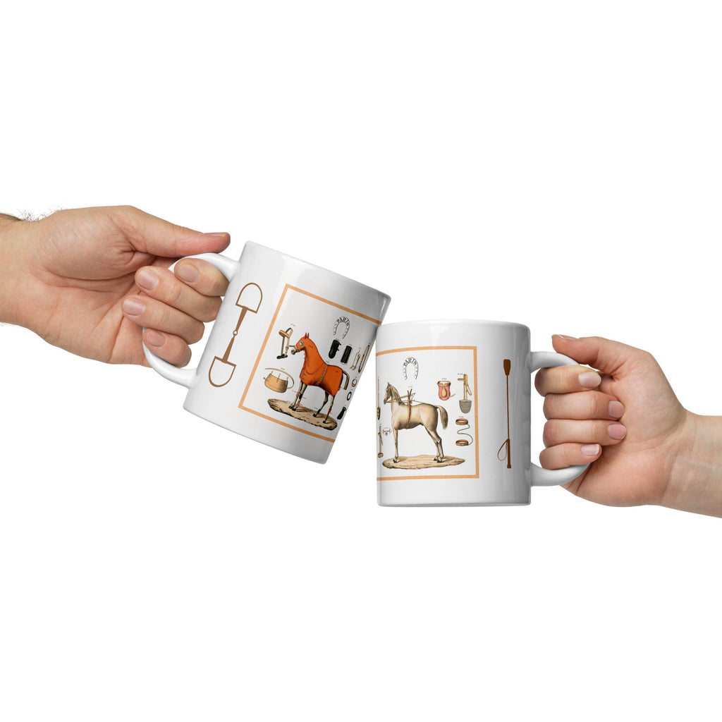 Vintage Equestrian Theme White Glossy Mug (3 sizes) - Artwork by Lili