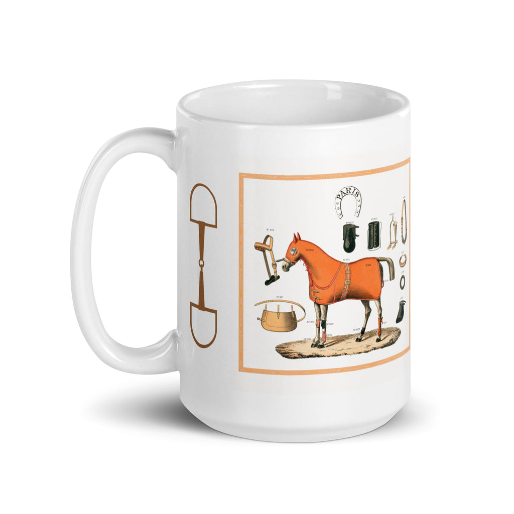 Vintage Equestrian Theme White Glossy Mug (3 sizes) - Artwork by Lili