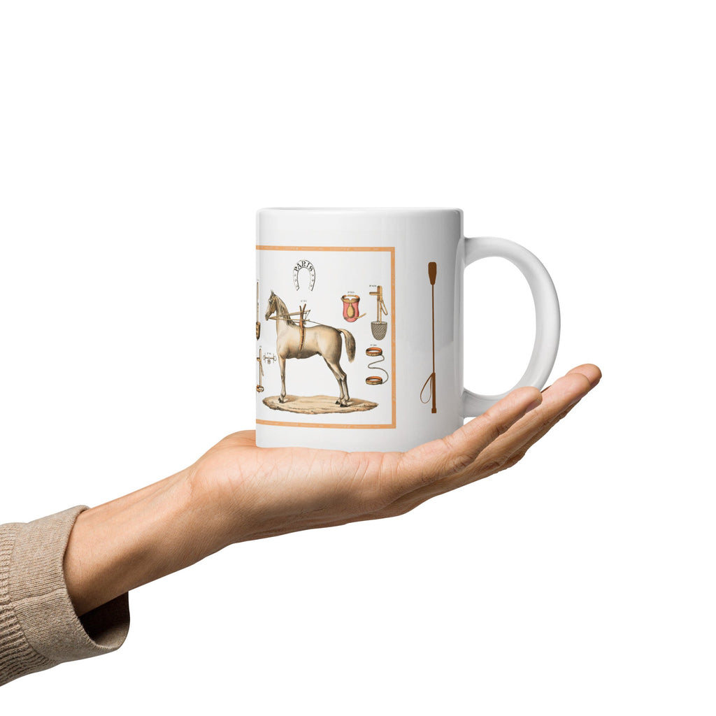 Vintage Equestrian Theme White Glossy Mug (3 sizes) - Artwork by Lili