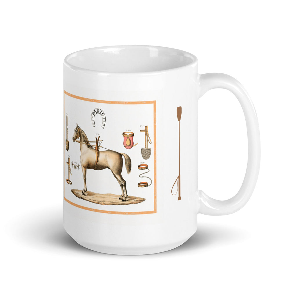Vintage Equestrian Theme White Glossy Mug (3 sizes) - Artwork by Lili