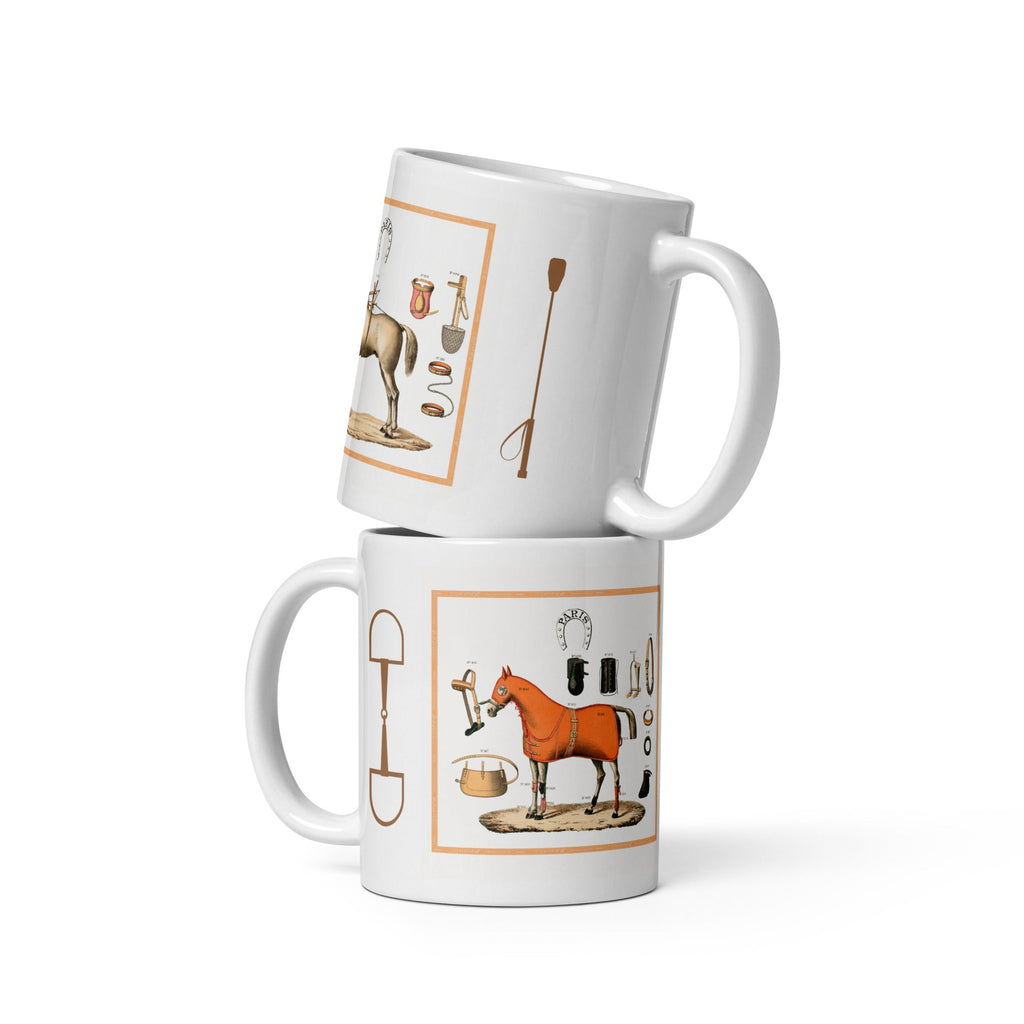 Vintage Equestrian Theme White Glossy Mug (3 sizes) - Artwork by Lili