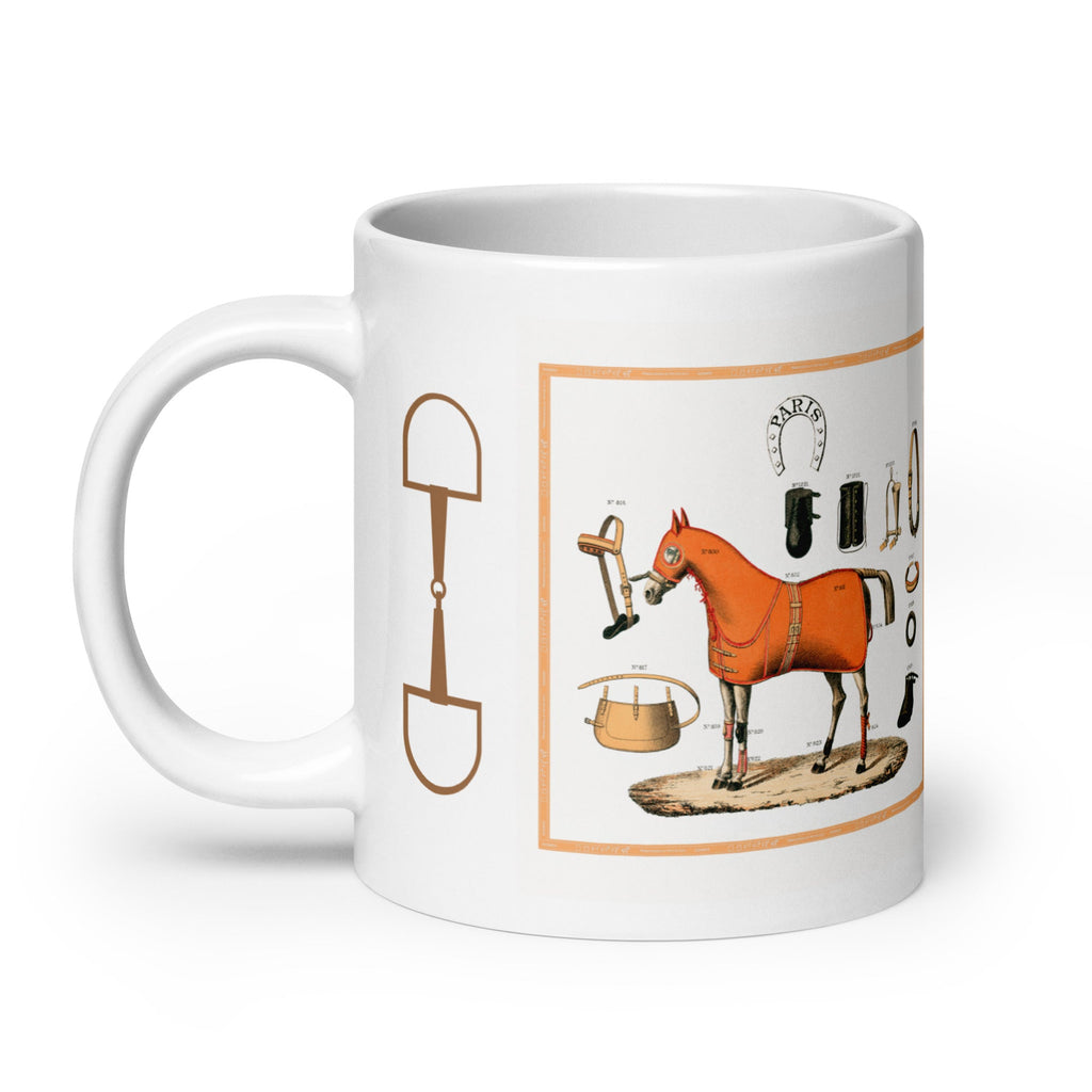 Vintage Equestrian Theme White Glossy Mug (3 sizes) - Artwork by Lili