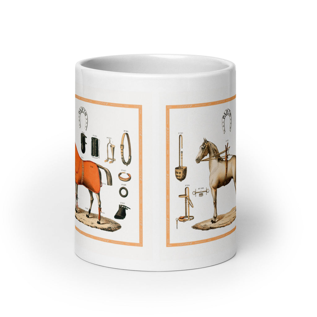 Vintage Equestrian Theme White Glossy Mug (3 sizes) - Artwork by Lili