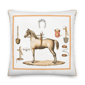 Vintage French Equestrian Theme Beige Palette 22x22 Premium Pillow - Artwork by Lili