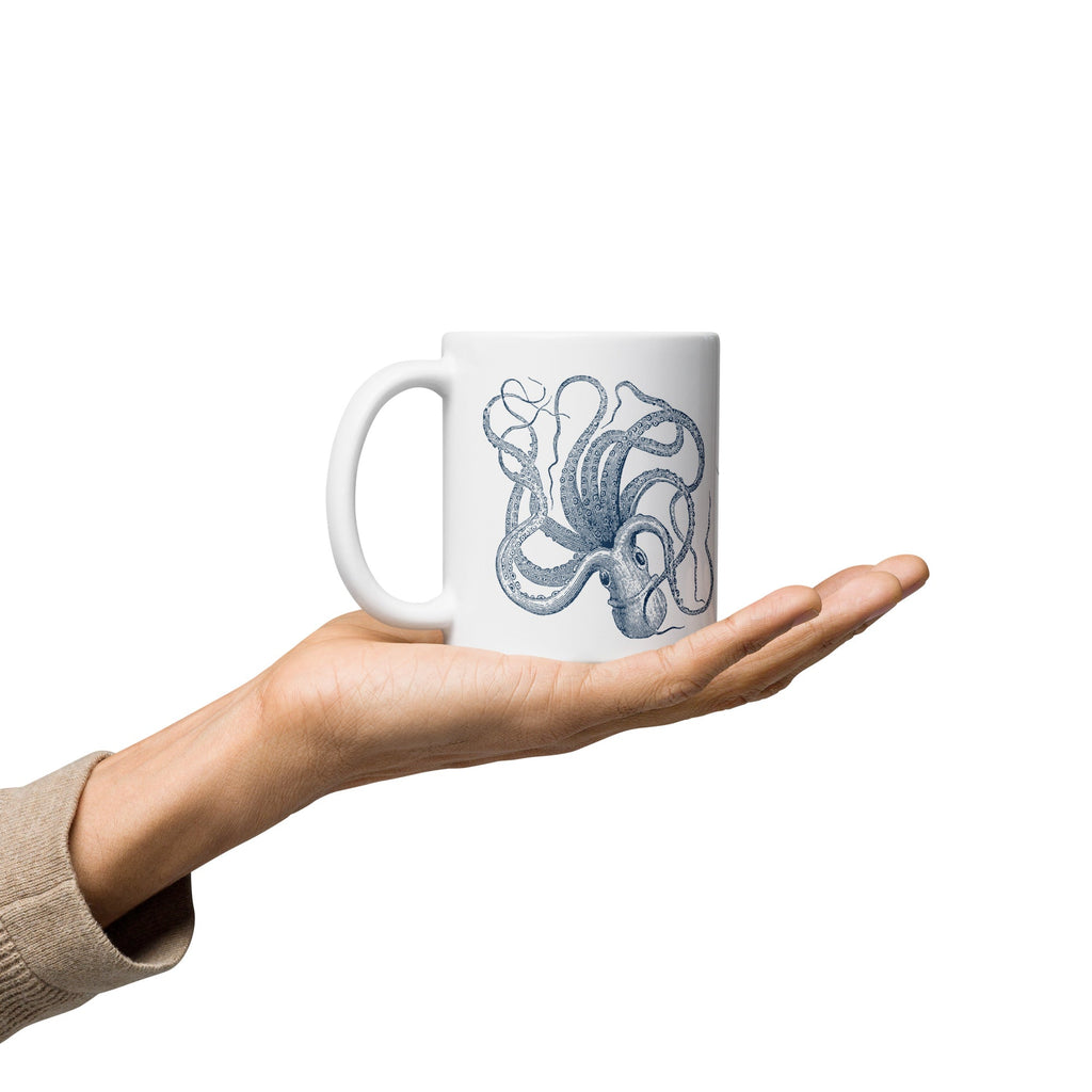 Octopus Glossy Mug Vintage Nautical Steampunk Design (3 sizes) - Artwork by Lili
