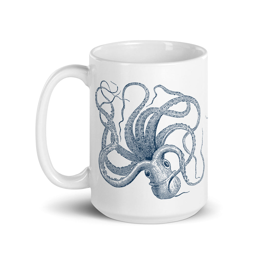 Octopus Glossy Mug Vintage Nautical Steampunk Design (3 sizes) - Artwork by Lili