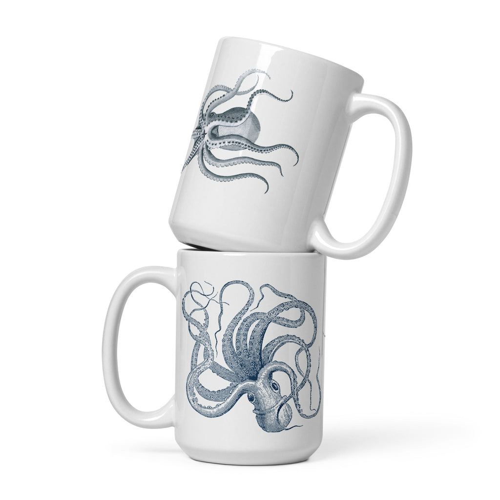 Octopus Glossy Mug Vintage Nautical Steampunk Design (3 sizes) - Artwork by Lili