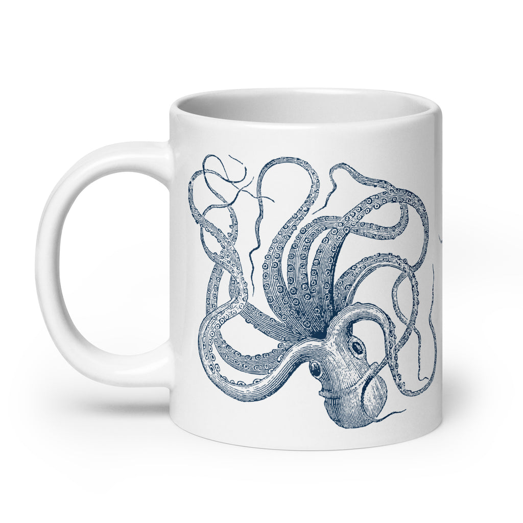 Vintage Octopus Design White Glossy Mug 20 oz