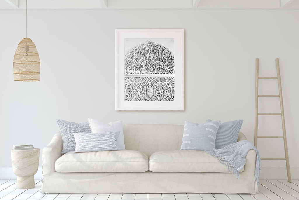 Alhambra Palace Arabic Carvings & Motifs B&W Photography, Granada Spain, Europe Andalucia Prints, Home & Office Decor Wall Art Prints - Artwork by Lili